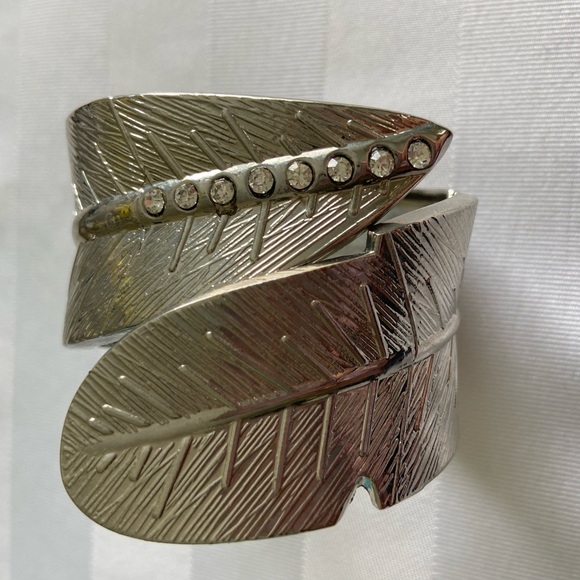 SilverTone Bangle Hinged Bracelet - Picture 2 of 4